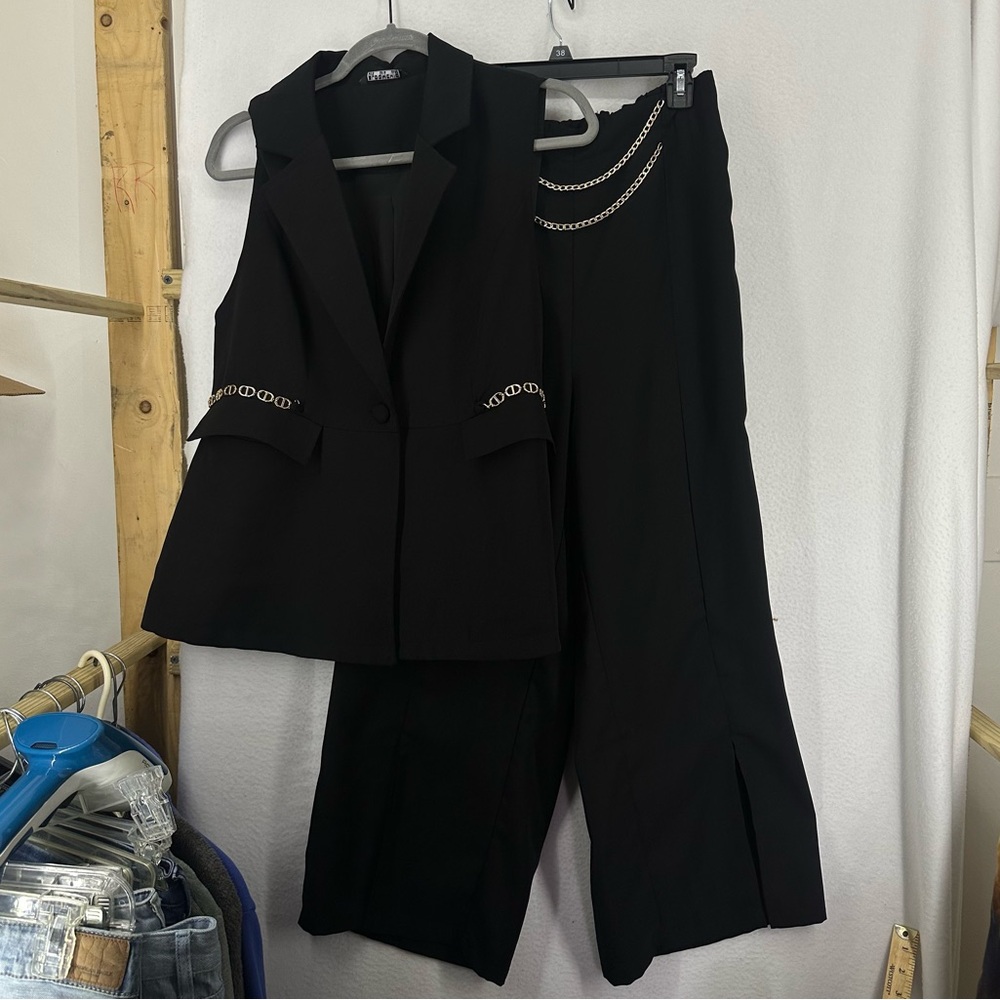 Bloomchic Vest‎ and Pants Work Attire Chain Womens Large Black